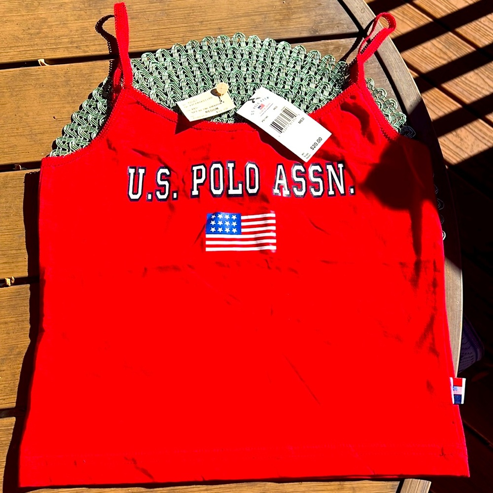 NWT U.S. Polo Assn red size Med. tank top. Scoop neck with elastic straps.